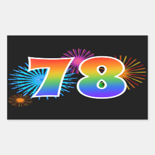 Sticker Rectangulaire Feux d'artifice amusants + Motif arc-en-ciel "78" 