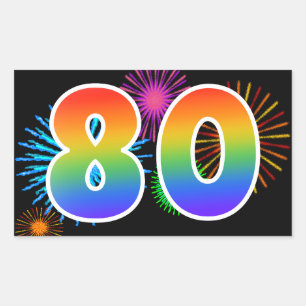 Sticker Rectangulaire Feux d'artifice amusants + Motif arc-en-ciel "80" 