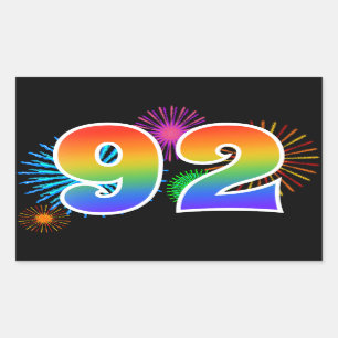 Sticker Rectangulaire Feux d'artifice amusants + Motif arc-en-ciel "92"