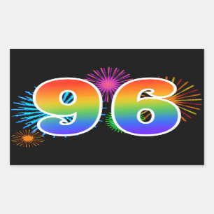 Sticker Rectangulaire Feux d'artifice amusants + Motif arc-en-ciel "96" 