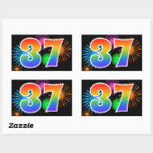 Sticker Rectangulaire Feux d'artifice amusants + motif arc-en-ciel Numér (Feuille)