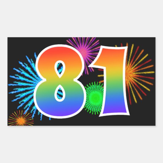 Sticker Rectangulaire Feux d'artifice amusants + motif arc-en-ciel Numér (Devant)