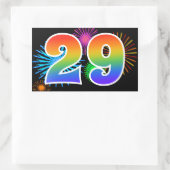 Sticker Rectangulaire Feux d'artifice amusants + motif arc-en-ciel Numér (Sac)