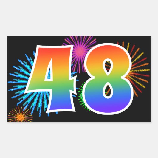 Sticker Rectangulaire Feux d'artifice amusants + motif arc-en-ciel Numér (Devant)