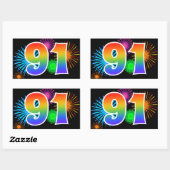 Sticker Rectangulaire Feux d'artifice amusants + motif de arc-en-ciel "9 (Feuille)