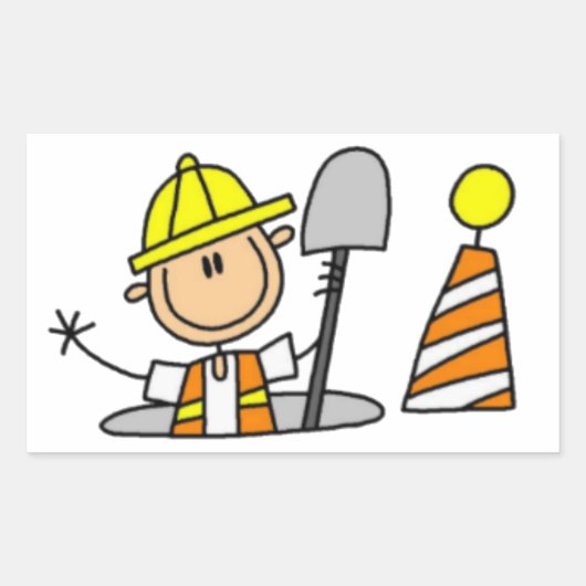 Sticker Rectangulaire Figure du bâton du travailleur de construction (Devant)