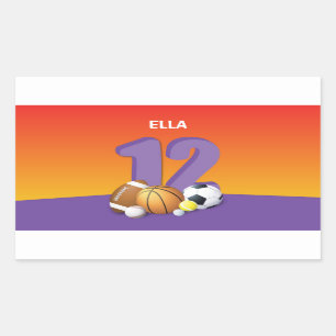 Sticker Rectangulaire Fille 12e anniversaire des balles de sport