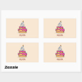 Sticker Rectangulaire Fille 4e anniversaire, 4 sur Gâteau rose doux (Feuille)