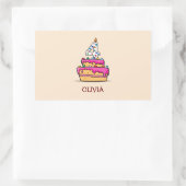 Sticker Rectangulaire Fille 4e anniversaire, 4 sur Gâteau rose doux (Sac)