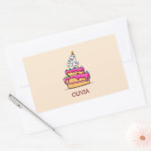 Sticker Rectangulaire Fille 4e anniversaire, 4 sur Gâteau rose doux (Enveloppe)