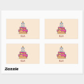 Sticker Rectangulaire Fille 8e anniversaire, 8 sur Gâteau rose doux (Feuille)