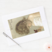 Sticker Rectangulaire Fille Admirant Papillon Ephémère (Enveloppe)