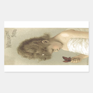 Sticker Rectangulaire Fille Admirant Papillon Ephémère