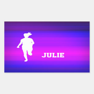 Sticker Rectangulaire Fille Courir; Violet Vibrant Bleu et Magenta
