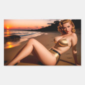 Sticker Rectangulaire Fille dans le Bikini d'or (Devant)