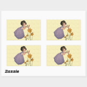 Sticker Rectangulaire Fille Elf Fairy Daffodil Antique Pâques (Feuille)