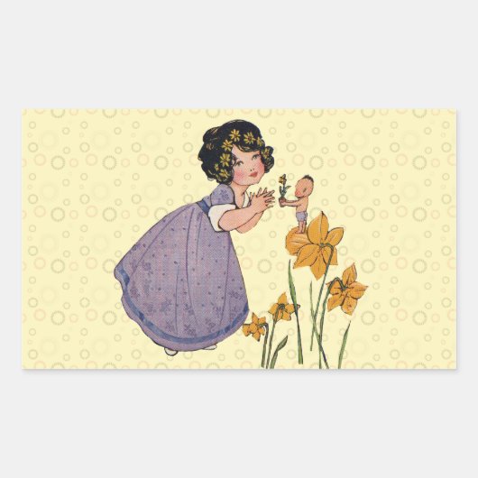 Sticker Rectangulaire Fille Elf Fairy Daffodil Antique Pâques (Devant)