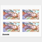 Sticker Rectangulaire Fille et oiseau (Feuille)