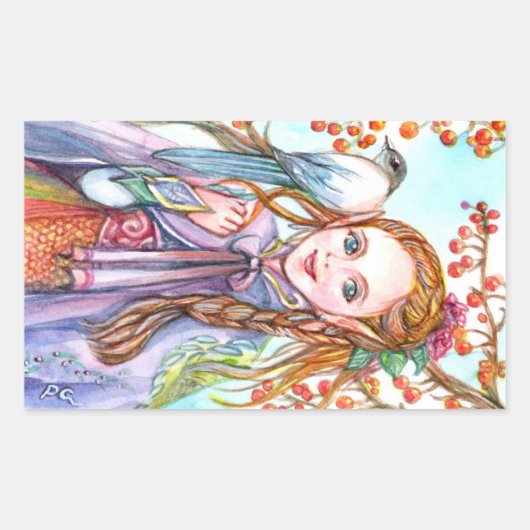 Sticker Rectangulaire Fille et oiseau (Devant)