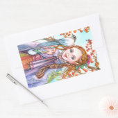 Sticker Rectangulaire Fille et oiseau (Enveloppe)