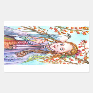 Sticker Rectangulaire Fille et oiseau