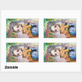Sticker Rectangulaire Fille Holding Fox (Feuille)