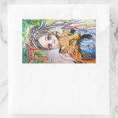 Sticker Rectangulaire Fille Holding Fox (Sac)