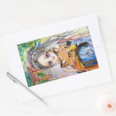 Sticker Rectangulaire Fille Holding Fox (Enveloppe)