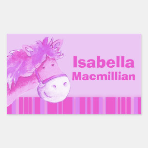 Sticker Rectangulaire Fille ID nom complet cheval rose cheval autocollan