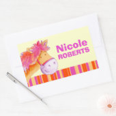 Sticker Rectangulaire Fille id nom complet violet orange pony cheval aut (Enveloppe)
