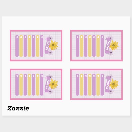 Sticker Rectangulaire Fille jaune violet Fleur Floral Coeurs de fleurs (Feuille)