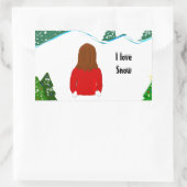 Sticker Rectangulaire Fille Jour d'Hiver enneigé (Sac)
