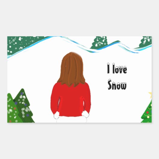 Sticker Rectangulaire Fille Jour d'Hiver enneigé (Devant)