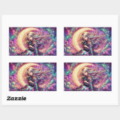 Sticker Rectangulaire Fille Lune Croissant Dormir Avec Chat Noir (Feuille)