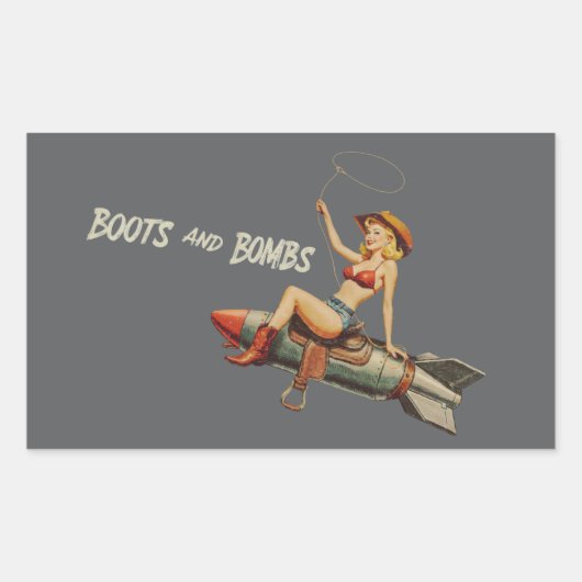 Sticker Rectangulaire Fille Pinup d'Art du Nez avec Lasso (Devant)