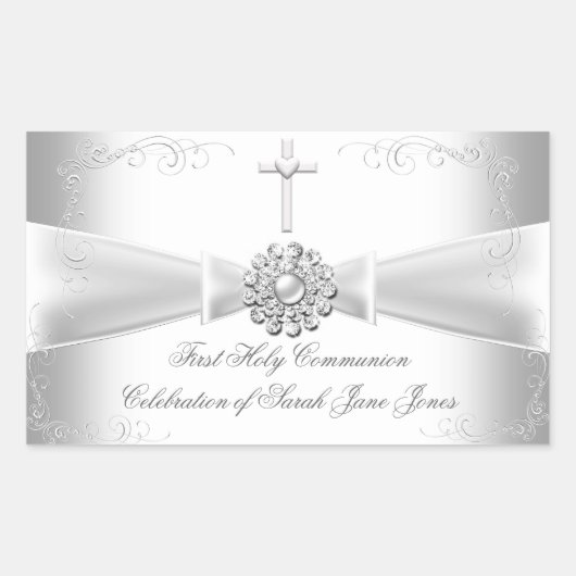 Sticker Rectangulaire Fille première sainte communion Argent blanc (Devant)