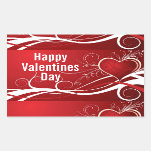 Sticker Rectangulaire Fille Rouge & Blanc Coeur Abstrait Et Fleurs Flora