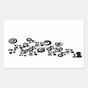Sticker Rectangulaire Fille Silhouette soufflant bulles noir blanc