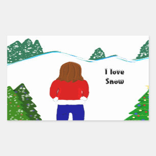 Sticker Rectangulaire Fille Snowy Jour d'hiver