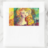 STICKER RECTANGULAIRE FILLE VIOLINISTE, VIOLIN ET CAT (Sac)