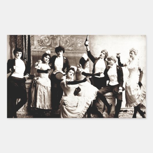 Sticker Rectangulaire Filles de fête Imprimer Vintage (Devant)