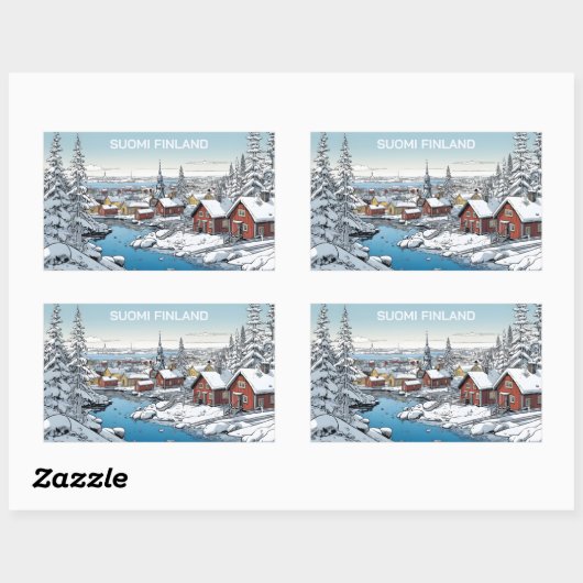 Sticker Rectangulaire Finlande Illustration hivernale (Feuille)
