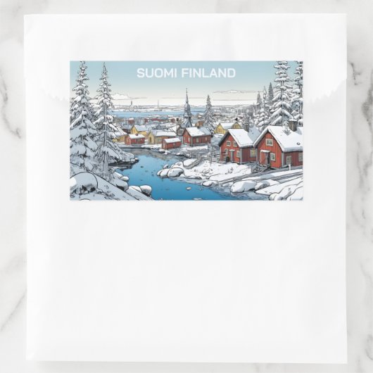Sticker Rectangulaire Finlande Illustration hivernale (Sac)