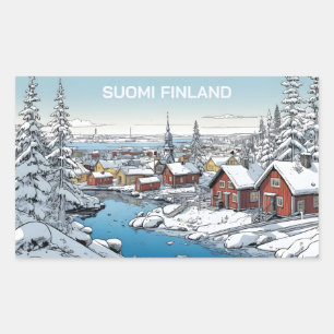 Sticker Rectangulaire Finlande Illustration hivernale