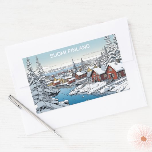 Sticker Rectangulaire Finlande Illustration hivernale (Enveloppe)