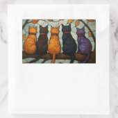 Sticker Rectangulaire Five Cats on a Tree Branch Stained Glass Style (Sac)