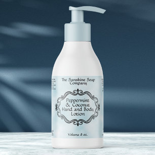 Sticker Rectangulaire Flacon de cosmétiques en parchemin bleu avec cadre