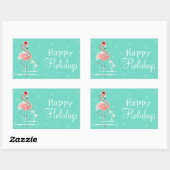 Sticker Rectangulaire Flamant rose de Noël Joyeux rectangle des Fêtes (Feuille)