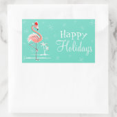 Sticker Rectangulaire Flamant rose de Noël Joyeux rectangle des Fêtes (Sac)