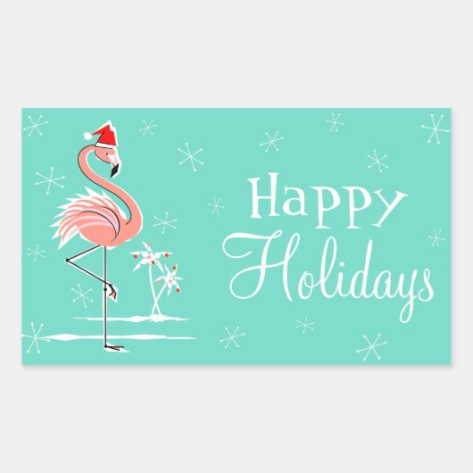 Sticker Rectangulaire Flamant rose de Noël Joyeux rectangle des Fêtes (Devant)